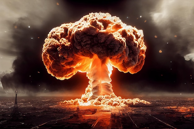 Explosión masiva de bomba nuclear en la obra de arte 3D de la ciudad Ilustración espectacular