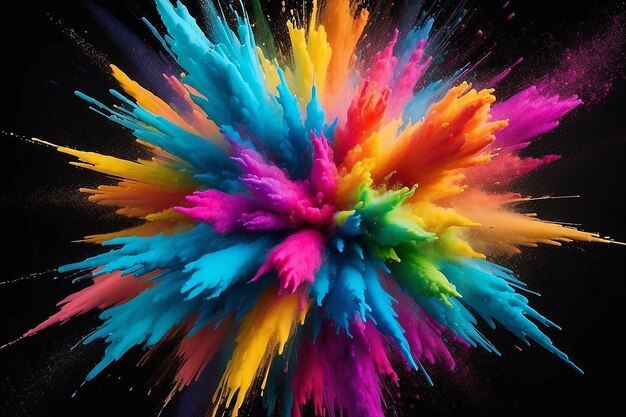 Foto la explosión multicolor del arco iris es mágica, colorida y vívida, con salpicaduras de polvo en el fondo.
