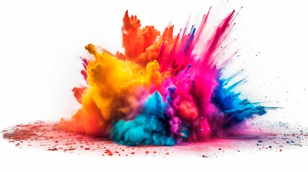 Explosión multicolor de pintura en polvo de arco iris holi aislada sobre fondo blanco Ai generativo