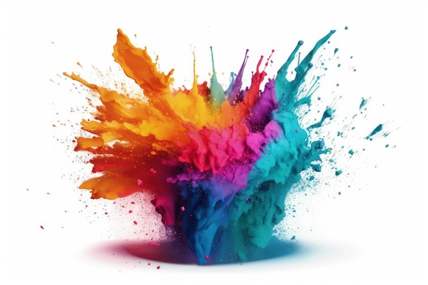 Una explosión multicolor de pintura sobre un fondo blanco IA generativa