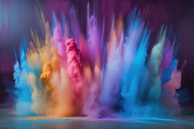 Foto explosión multicolor de polvo en colores pastel