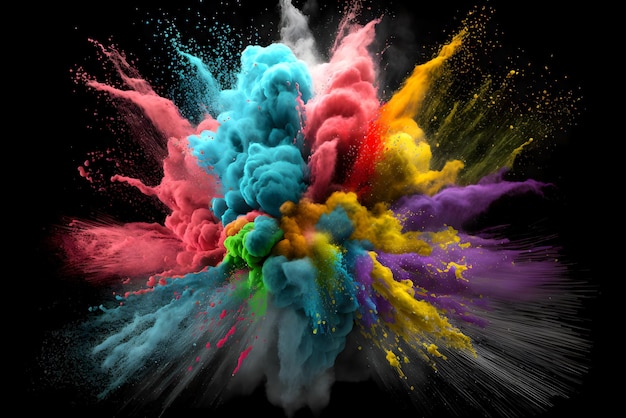 Una explosión multicolor sobre un fondo blanco puro