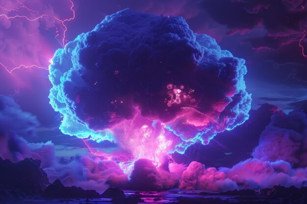 Foto explosión nuclear colores de neón de fondo