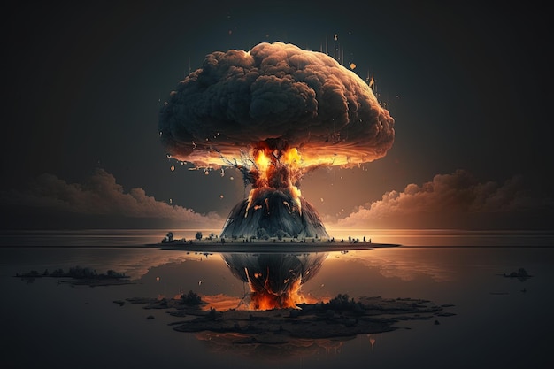 Una explosión nuclear. El comienzo de los apocalipsis. Ilustración digital realista. Fantástico