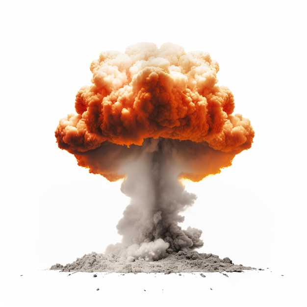 Foto explosión nuclear y nube en forma de hongo aislada sobre fondo blanco enorme explosión de nube en forma de hongo de fuego