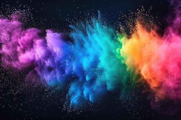 Explosión de pintura Holi colorida del arco iris sobre fondo negro