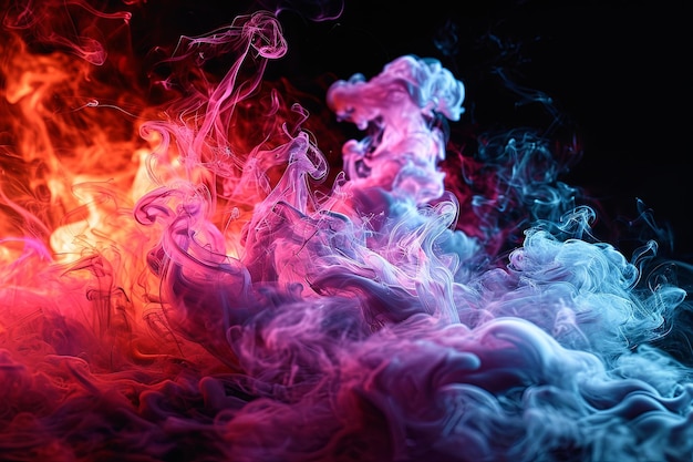 Explosión de pintura de humo de neón de arco iris de colores salpicaduras de pintura de colores y salpicadura de polvo de acuarela en fondo oscuro