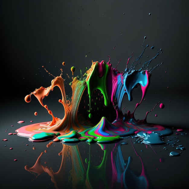 Explosión de pintura líquida en colores del arco iris con salpicaduras generativas ai
