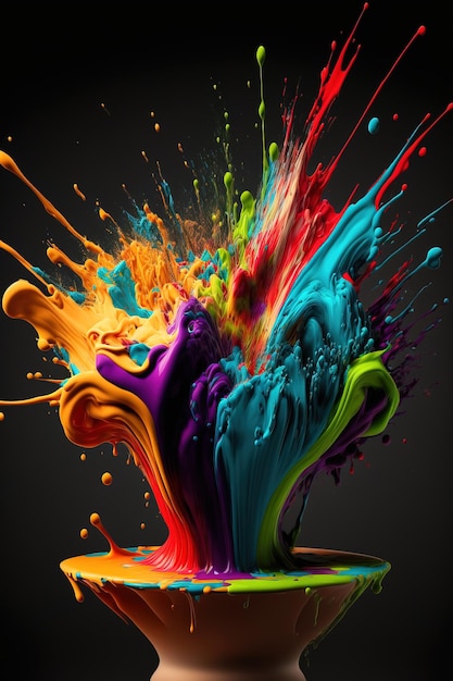 Explosión de pintura líquida en colores del arco iris con salpicaduras generativas ai