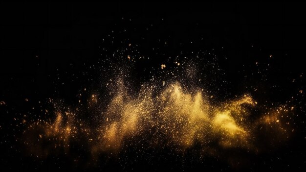 Explosión de polvo amarillo sobre fondo negro fondos abstractos