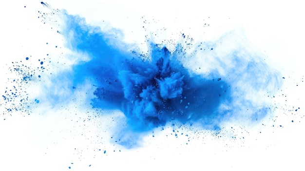 explosión de polvo azul en fondo blanco