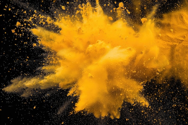 Explosión de polvo de color amarillo sobre fondo negro