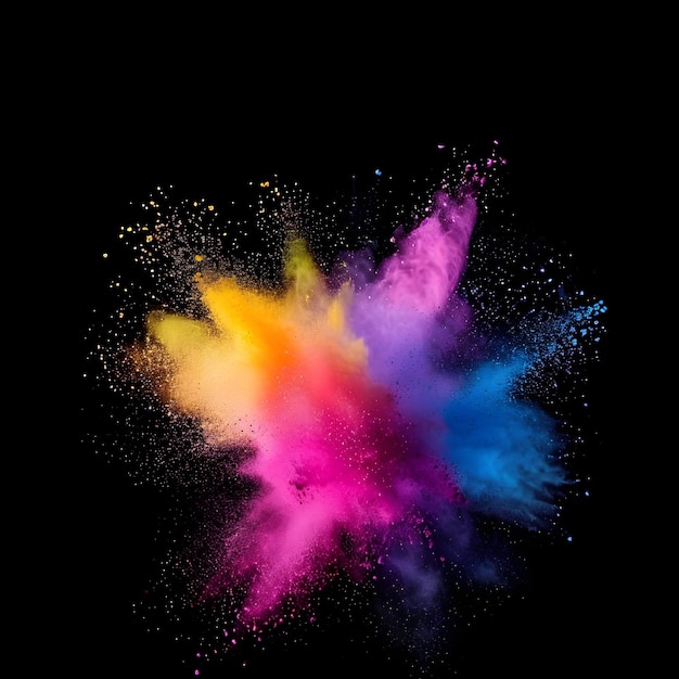 Explosión de polvo de color en un fondo blanco para el diseño de una tarjeta de felicitaciones o deseos de Holi