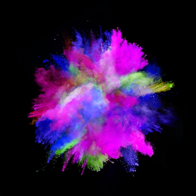 Explosión de polvo de color sobre un fondo negro