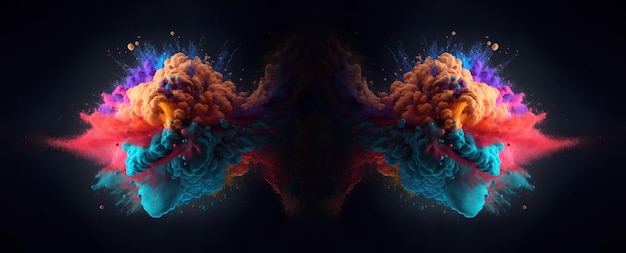 Explosión de polvo coloreado sobre fondo negro imagen panorámica Generative Ai