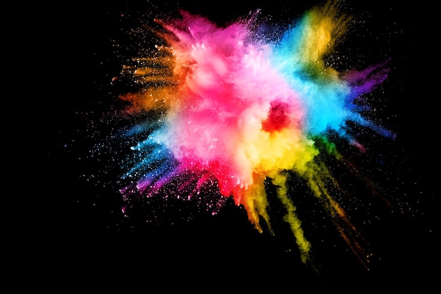 Explosión de polvo de colores contra un fondo negro