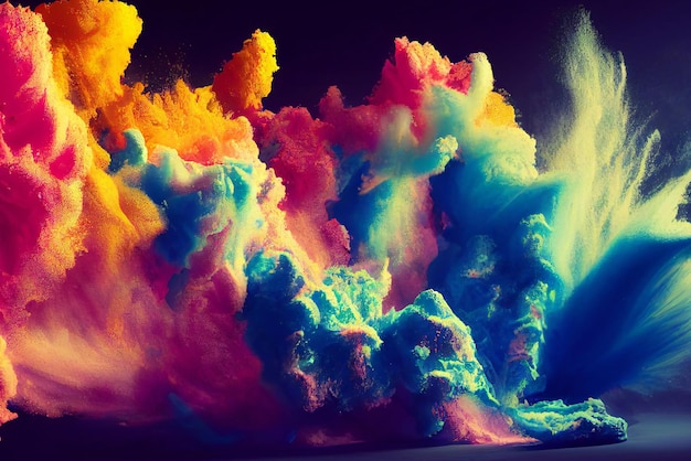 Explosión de polvo de colores sobre fondo oscuro