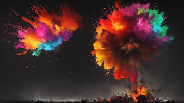 Explosión de polvo de colores sobre un fondo oscuro