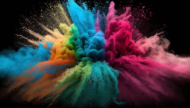 Explosión de polvo colorido aislado sobre fondo negro