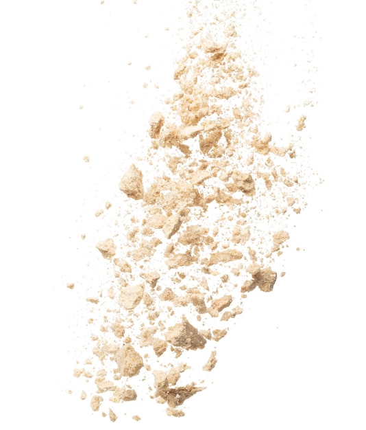 Explosión de polvo de condimento volando Beige marrón onda de polvo de condimento flotando cayendo en el aire