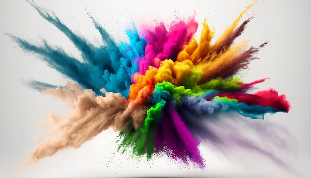 explosión de polvo multicolor sobre fondo blanco