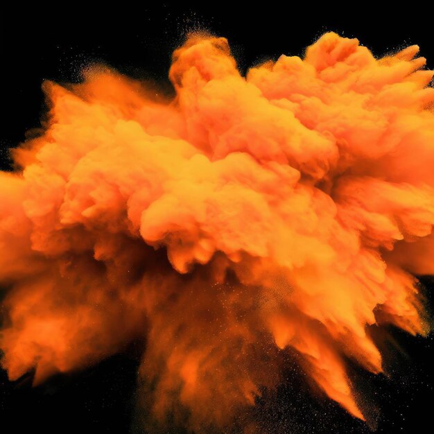 Explosión de polvo naranja sobre fondo negro Nube de color