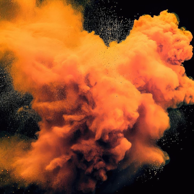 Explosión de polvo naranja sobre fondo negro Nube de color