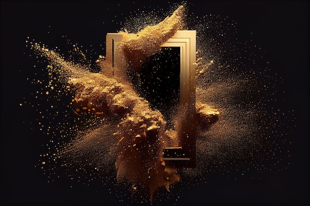 Explosión de polvo de oro con marco Borde de salpicadura de polvo dorado Ilustración de IA generativa abstracta Explosión de brillo