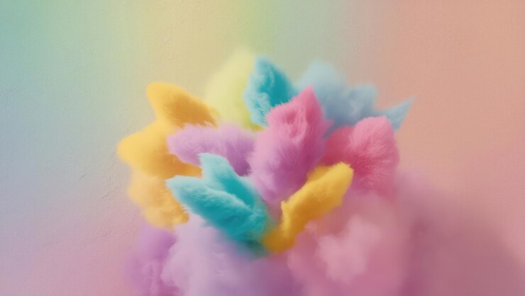 Foto explosión de polvo de pintura de colores en un fondo pastel