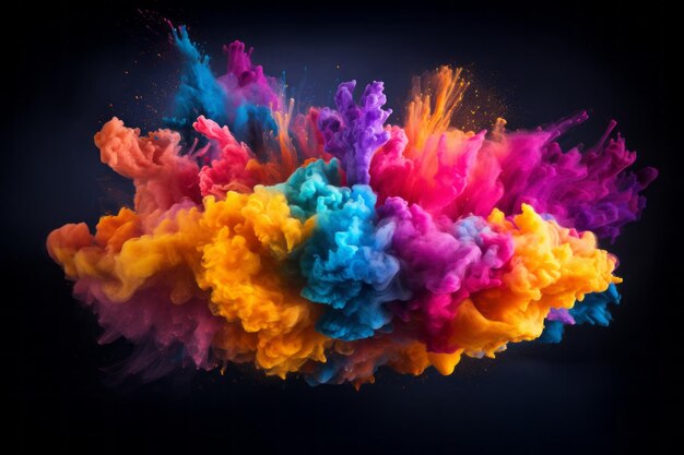 Explosión de polvo polvo de colores abstractos en fondo oscuro salpicaduras pintadas de colores