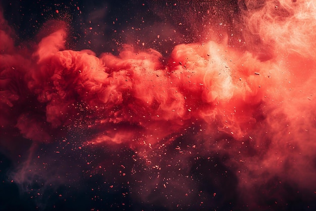 Foto explosión de polvo rojo vibrante en la atmósfera oscura
