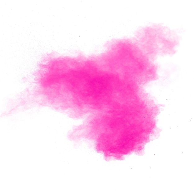 Explosión de polvo rosa sobre fondo blanco Congelar movimiento de salpicaduras de polvo rosa
