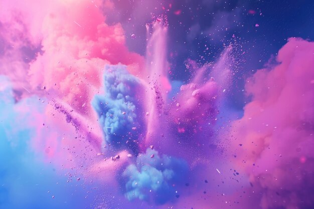 Explosión de polvo rosado violeta y azul Congelación del movimiento del polvo de color explotando Ilustración