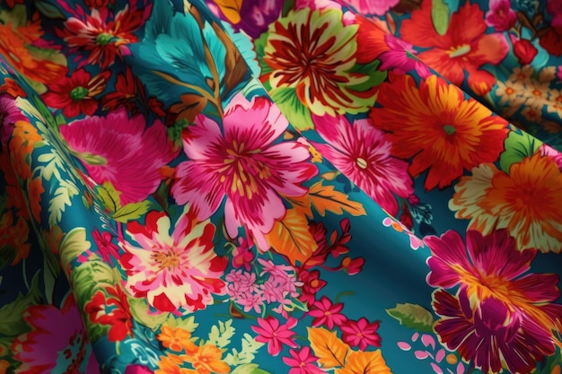 Explosión de primer plano de textura de tela floral colorido creado con ai generativo