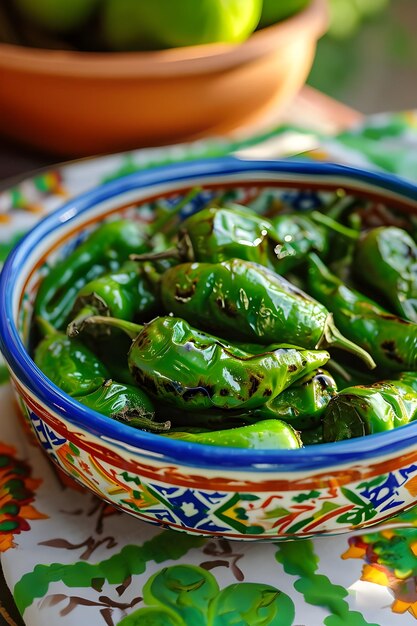 Foto una explosión de sabor de pimientos verdes con ampollas en una fiesta de tapas