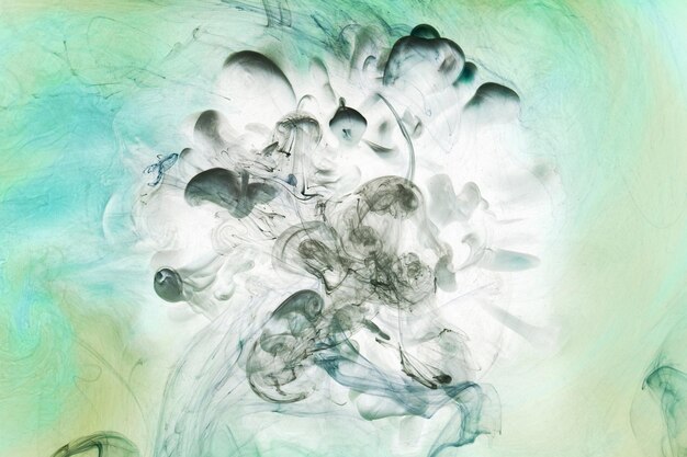 Explosión submarina de pintura acrílica de fondo abstracto de humo azul verde