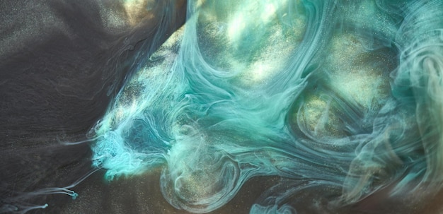 Explosión submarina de pintura acrílica de fondo abstracto de humo verde