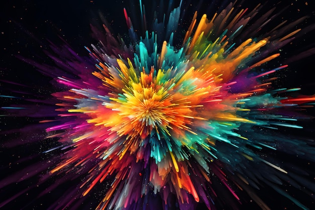 Explosión vibrante de colores sobre lienzo oscuro Una impresionante exhibición de dispersión de color explosiva en 4K y 8K