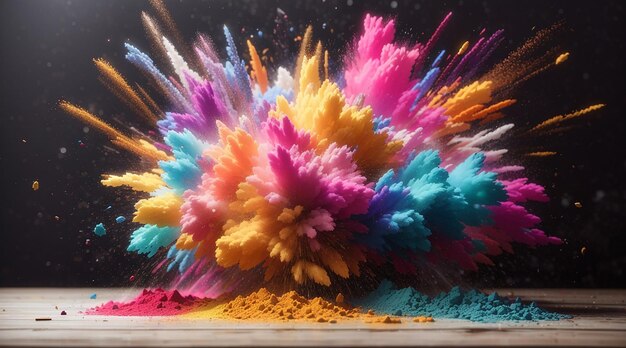 Explosion von farbenfrohem trockenem Pulver mit gespritztem Hintergrund Ai Bild