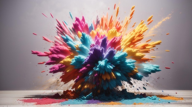 Explosion von farbenfrohem trockenem Pulver mit gespritztem Hintergrund Ai Bild