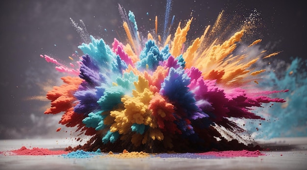 Explosion von farbenfrohem trockenem Pulver mit gespritztem Hintergrund Ai Bild