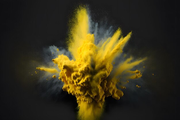 Explosion von gelbem Farbpulver auf schwarzem Hintergrund. Durch ein neuronales Netzwerk erzeugte Kunst