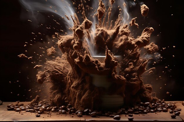 Foto explosion von kaffeebohnen und gemahlenem arabica-korn