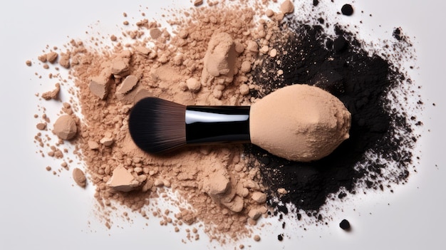 Foto explosion von make-up-pulver mit einem pinsel