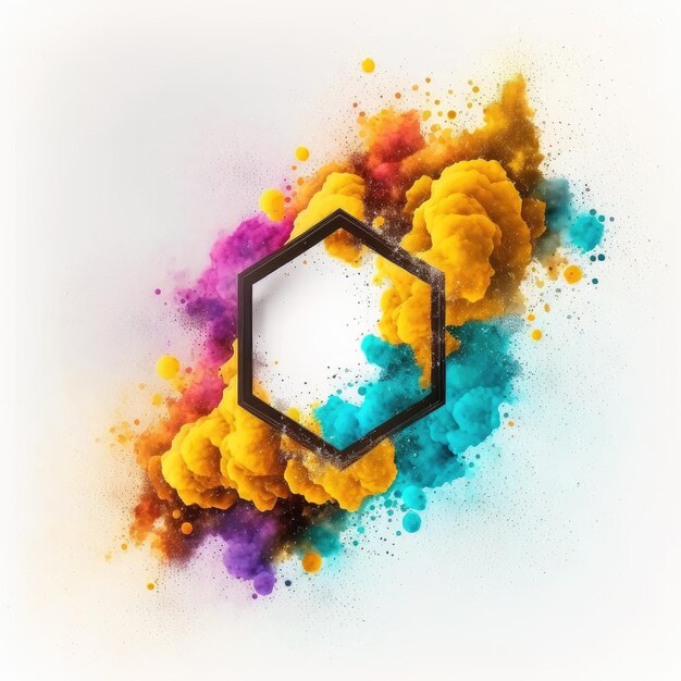 Explosion von mehrfarbigem Pulver in Hexagonform mit Hintergrund