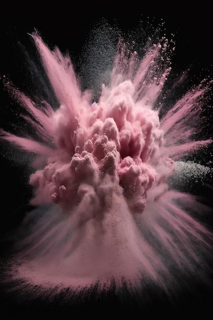 Explosion von rosa Pulver auf schwarzem Hintergrund