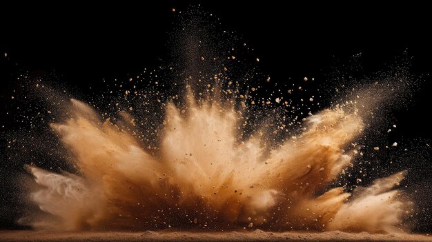 Explosion von Sandpartikeln auf schwarzem Hintergrund