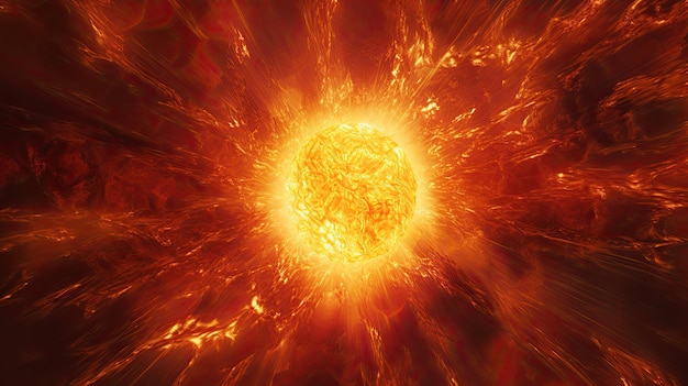 Explosionando el Sol en el espacio obra de arte fractal generada por computadora para diseño artístico creativo y entretenimiento