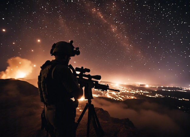 Foto explosiones iluminan el cielo nocturno durante operaciones militares