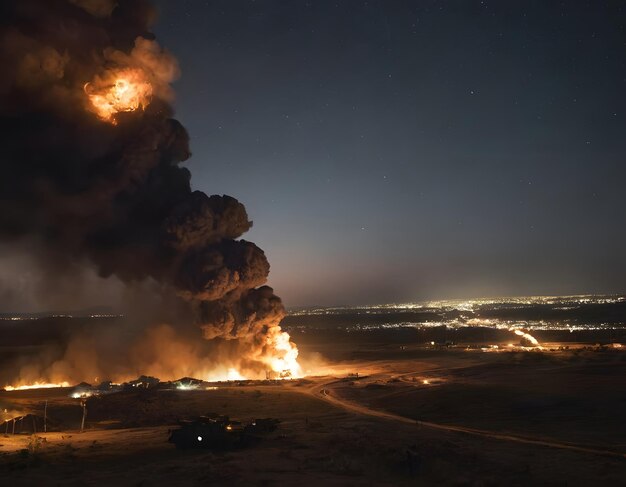 Explosiones que iluminan el cielo nocturno durante las operaciones militares israelíes